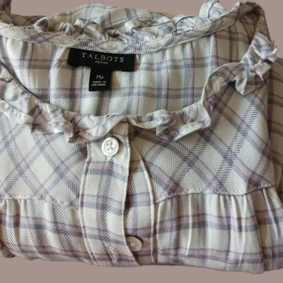 Talbots plaid top balloon sleeves buttons down  size Medium petite - Picture 6 of 8
